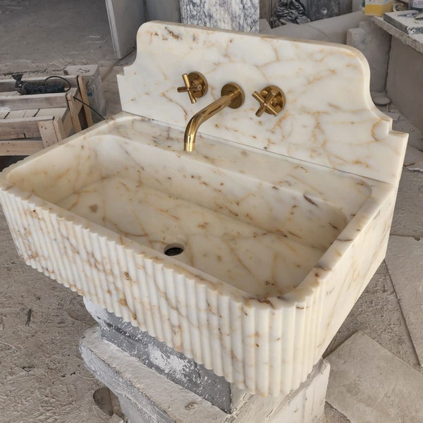 Calacatta Gold Marble Sink, Custom Designed Marble Sink, Marble Bathroom Sink, Farmhouse Style Sink, Hand Carved Sink