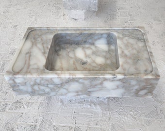 Ready to Ship! Calacatta Viola Monet Antique Marble Sink, Powder Room Sink