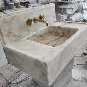 Calacatta Viola Marble Sink, Floating Sink With Backsplash, Marble Sink Vanity, Powder Room Sink, Wall Mounted Sink, Sink Top