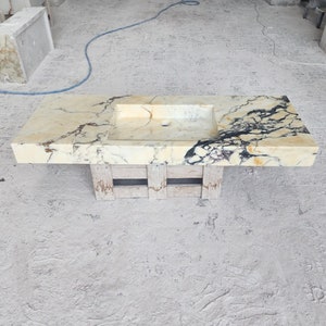 Calacatta Viola Marble Sink, Grooved Front, Hand Carved Sink