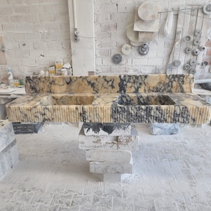 Calacatta Viola Marble Double Integrated Sink, Wall Mount Sink, Sink with Marble Countertop