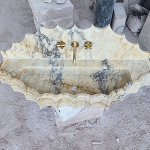 Calacatta Viola Marble Sink, Floating Sink with Backsplash, Marble Sink Vanity, Powder Room Sink