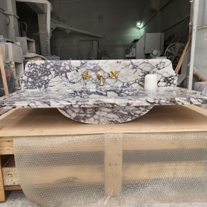 Calacatta Viola Marble Sink - Bathroom Sink - Countertop Sink - Vanity Sink - Small Marble Sink - Calacatta Viola Wall Mounted Sink - Farmhouse Sink - Sink - Basin - Square Marble Sink - Cheap Marble Sink - Marble Sink Models - Marble Sink with Metal Legs - Marble Sink with Cabinet - Marble Washbasin - Vessel Sink