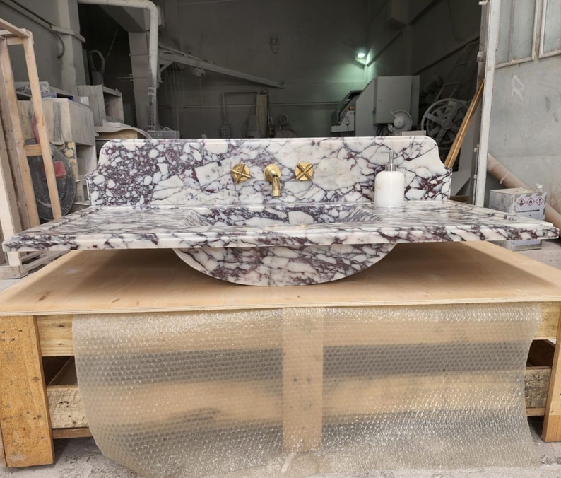 Calacatta Viola Marble Sink - Bathroom Sink - Countertop Sink - Vanity Sink - Small Marble Sink - Calacatta Viola Wall Mounted Sink - Farmhouse Sink - Sink - Basin - Square Marble Sink - Cheap Marble Sink - Marble Sink Models - Marble Sink with Metal Legs - Marble Sink with Cabinet - Marble Washbasin - Vessel Sink