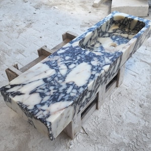 Calacatta Viola Marble Basin, Above Counter, Hand Carved Basin, Marble Basin, Round Corner, Wall Basin, Special Order Basin, Basin Vinaty