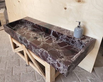 Rosso Levanto Marble Sink, Wall Mount Countertop Basin. Floating Bathroom Powder Room Sink