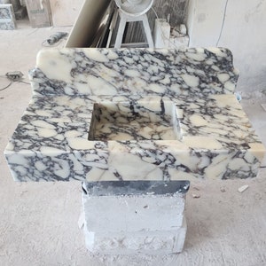 Calacatta Viola Marble Sink, Wall Mount Marble Sink, Marble Bathroom Sink, Powder Room Sink