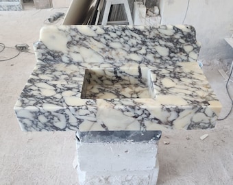 Calacatta Viola Marble Sink, Wall Mount Marble Sink, Marble Bathroom Sink, Powder Room Sink