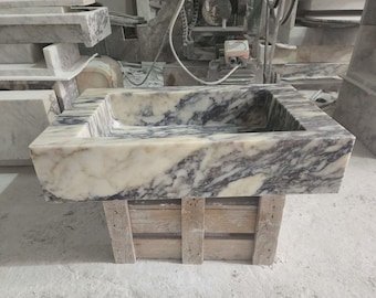 Calacatta Viola Marble Sink, Marble Sink, Handcarved Wall Mounted Bathroom Basin