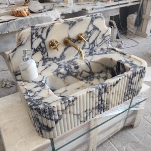 Special calacatta viola marble sink will be produced according to the drawing. Dimensions: 18x32x8 inches