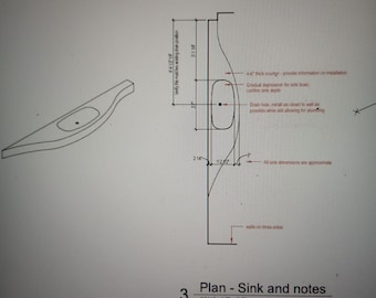 De op maat ontworpen wastafel van Calacatta Viola-marmer wordt vervaardigd volgens de ontwerptekening.