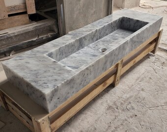 Carrara Marble Sink, Wall Mounted Floating Bathroom Countertop Vessel Washbasin, Custom Vanity