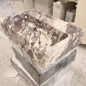 Hand Carved Calacatta Viola Marble Basin: Wall Mounted Sink