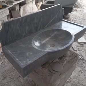 Handmade Carrara Gray Marble Sink: Wall Mounted Bathroom Vanity