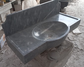 Gray Marble Sink, Wall Mounted Marble Sink, Bathroom Sink, Powder Room Sink, Custom Marble Sink, Sink Vanity, Sink Backsplash