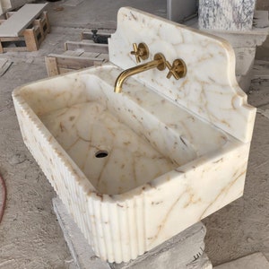 Calacatta gold marble sink - bathroom sink - countertop sink - vanity sink - small marble sink - calacatta viola wall mounted sink - farmhouse sink - sink - basin - square marble sink - cheap marble sink - marble sink models - marble sink with metal legs - marble sink with cabinet - marble washbasin - vessel sink