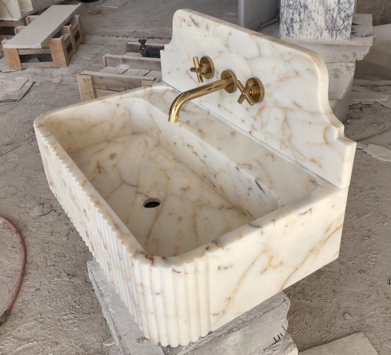 Calacatta gold marble sink - bathroom sink - countertop sink - vanity sink - small marble sink - calacatta viola wall mounted sink - farmhouse sink - sink - basin - square marble sink - cheap marble sink - marble sink models - marble sink with metal legs - marble sink with cabinet - marble washbasin - vessel sink