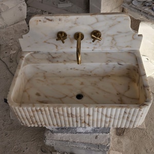 Calacatta gold marble sink - bathroom sink - countertop sink - vanity sink - small marble sink - calacatta viola wall mounted sink - farmhouse sink - sink - basin - square marble sink - cheap marble sink - marble sink models - marble sink with metal legs - marble sink with cabinet - marble washbasin - vessel sink
