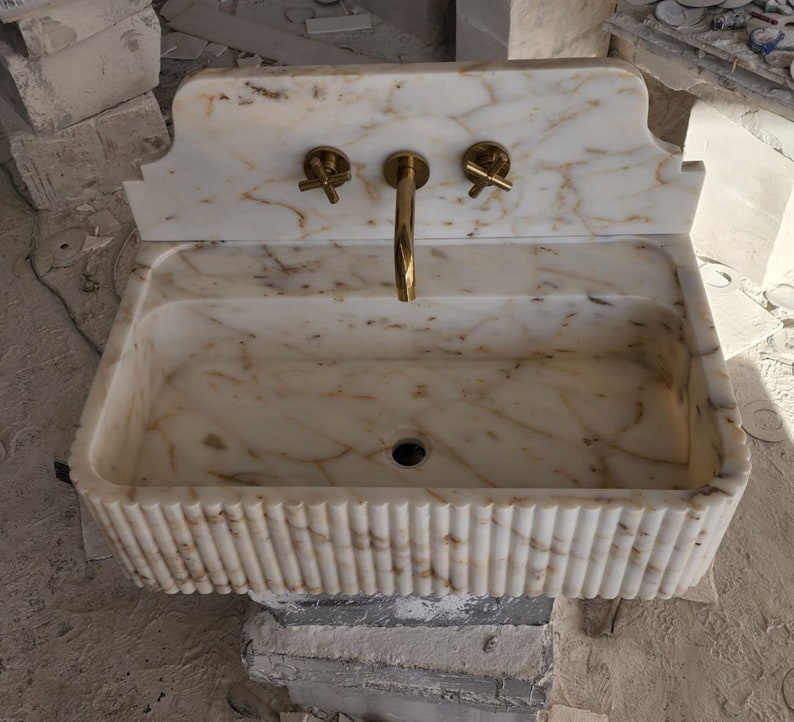 Calacatta gold marble sink - bathroom sink - countertop sink - vanity sink - small marble sink - calacatta viola wall mounted sink - farmhouse sink - sink - basin - square marble sink - cheap marble sink - marble sink models - marble sink with metal legs - marble sink with cabinet - marble washbasin - vessel sink