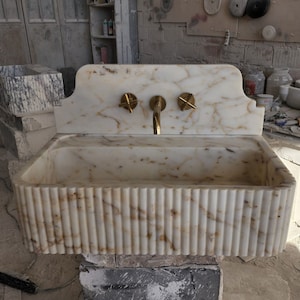 Calacatta gold marble sink - bathroom sink - countertop sink - vanity sink - small marble sink - calacatta viola wall mounted sink - farmhouse sink - sink - basin - square marble sink - cheap marble sink - marble sink models - marble sink with metal legs - marble sink with cabinet - marble washbasin - vessel sink