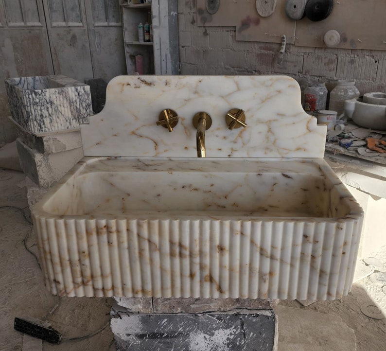 Calacatta gold marble sink - bathroom sink - countertop sink - vanity sink - small marble sink - calacatta viola wall mounted sink - farmhouse sink - sink - basin - square marble sink - cheap marble sink - marble sink models - marble sink with metal legs - marble sink with cabinet - marble washbasin - vessel sink