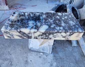 Calacatta Viola Marble Sink, Wall Mounted Sink. Modern Rectangular Bathroom Washbasin. Natural Stone Basin