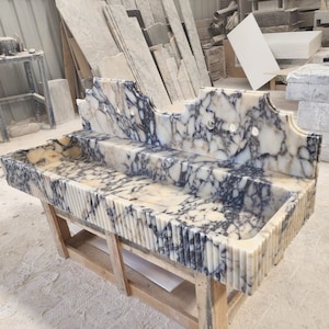 Handmade Calacatta Viola Marble Sink: Carved Wall Mounted Countertop