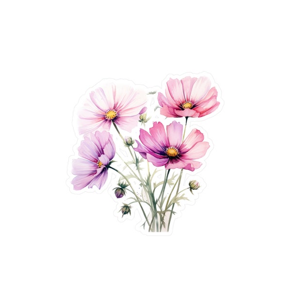 Etiqueta de vinilo Cosmos, etiqueta engomada de la flor del mes de nacimiento de octubre, etiqueta engomada floral, etiqueta de la flor