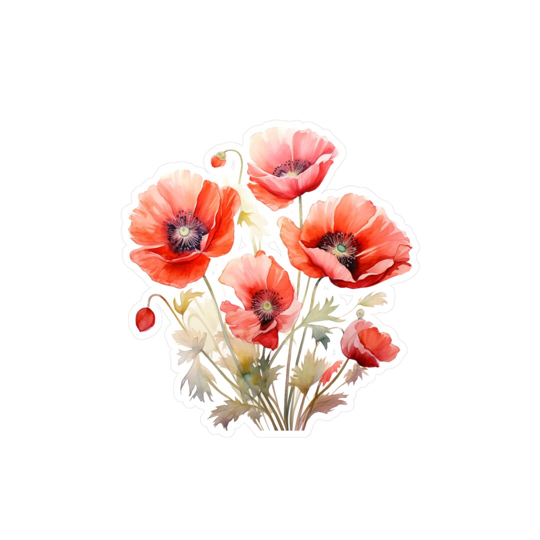 Poppy Vinyl Decal, August Birth Month Flower Sticker, Floral Sticker ...