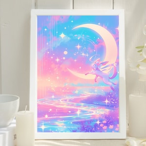 Ilustración de Pokémon Sylveon, lámina artística de Pokémon, póster de Pokémon en acuarela, pintura hecha a mano de Pokémon, decoración de habitación kawaii, decoración de Fairycore