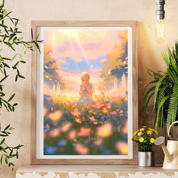 The Legend of Zelda Art, Princess Zelda Poster, Zelda Pastel Print, Breath of the wild, Tears of the kingdom, Zelda Gifts, Anime Poster