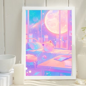 Ilustración de Jigglypuff de Pokémon, impresión artística de Pokémon, póster de Pokémon en acuarela, pintura hecha a mano de Pokémon, decoración de habitación kawaii, decoración de Fairycore