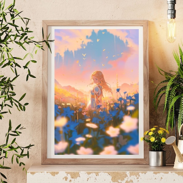 The Legend of Zelda Art, Princess Zelda Poster, Zelda Pastel Print, Breath of the wild, Tears of the kingdom, Zelda Gifts, Anime Poster