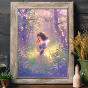 Princess Snow White Poster Pastel, soft girl room decor for teens, pastel wall art for girl apartment decor, vintage wall art cute decor