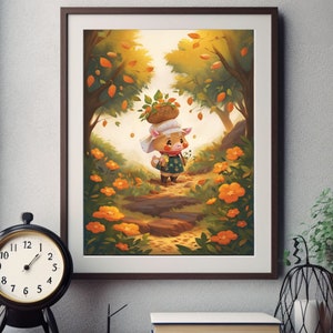 Meerschweinchen Herbst Dekor, AC Herbst Wandbild, Kawaii Raum Dekor, Fairycore Dekor, Dänisch Pastell Dekor, Meerschweinchen Kunstdruck