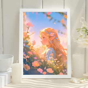 Arte de la leyenda de Zelda, póster de la princesa Zelda, impresión pastel de Zelda, Breath of the Wild, Tears of the Kingdom, regalos de Zelda, póster de anime
