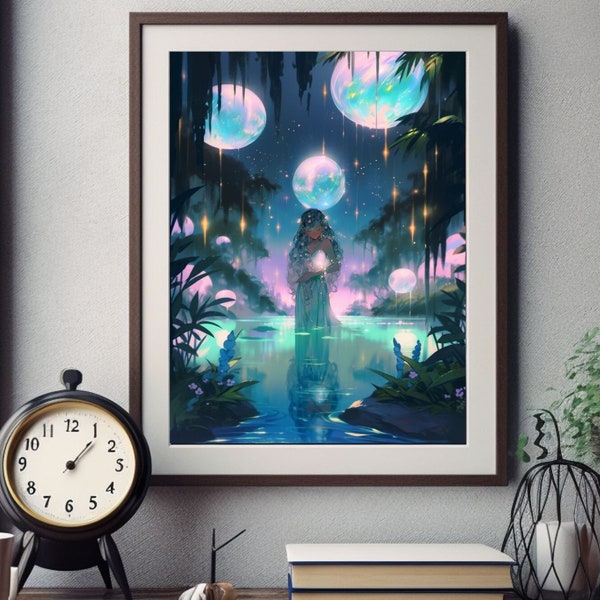 Moon Princess Pastel Poster, soft girl room decor for teens, pastel wall art for girl apartment decor, coquette wall art, cute home decor