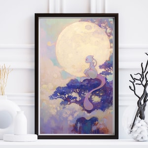 Pokemon Mewtu Illustration, Pokemon Kunstdruck, Aquarell Pokemon Poster, Pokemon Handgemachte Malerei, Kawaii Zimmer Dekor Feenkern Dekor