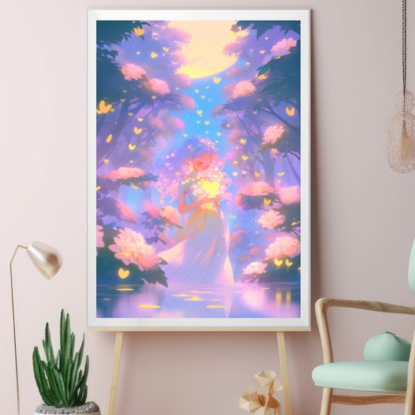 Heart Princess Pastel Poster, soft girl room decor for teens, pastel wall art for girl apartment decor, coquette wall art, cute home decor