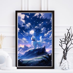 Ilustración de Pokémon Absol, lámina artística de Pokémon, póster de Pokémon en acuarela, pintura hecha a mano de Pokémon, decoración de habitación kawaii, decoración de Fairycore