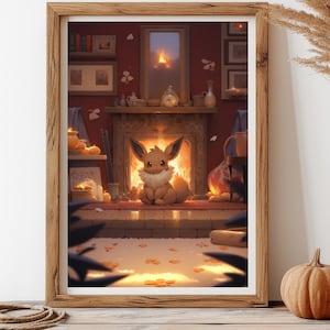 Ilustración de Eevee de Pokémon, lámina artística de Pokémon, póster de Pokémon en acuarela, pintura hecha a mano de Pokémon, decoración de habitación kawaii, decoración de Fairycore