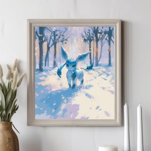 Ilustración de Glaceon de Pokémon, lámina artística de Pokémon, póster de Pokémon en acuarela, pintura hecha a mano de Pokémon, decoración de habitación kawaii, decoración de Fairycore