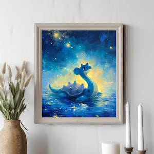 Ilustración de Lapras de Pokémon, lámina artística de Pokémon, póster de Pokémon en acuarela, pintura hecha a mano de Pokémon, decoración de habitación kawaii, decoración de Fairycore