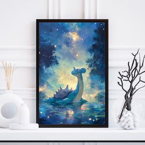 Ilustración de Lapras de Pokémon, lámina artística de Pokémon, póster de Pokémon en acuarela, pintura hecha a mano de Pokémon, decoración de habitación kawaii, decoración de Fairycore