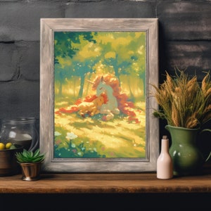 Ilustración de Pokémon Rapidash, lámina artística de Pokémon, póster de Pokémon en acuarela, pintura hecha a mano de Pokémon, decoración de habitación kawaii, decoración de Fairycore