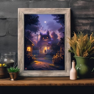 Pokemon Gengar Illustration, Pokemon Kunstdruck, Pokemon Geist Kunstdruck, Halloween Anime Print Gothic Poster, Vintage Halloween Horror