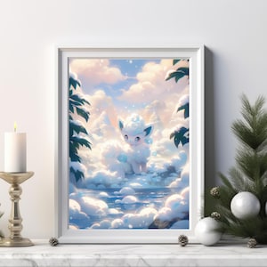 Ilustración de Pokémon Vulpix, lámina artística de Pokémon, póster de Pokémon en acuarela, pintura hecha a mano de Pokémon, decoración de habitación kawaii, decoración de Fairycore
