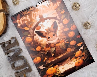 Pokemon Eevee Evolution 2024 Wall Calendar, 2024 Planner, Cute Calendar, Kawaii Calendar, Eevee Illustration, Pokemon Art Print 2025 Planner