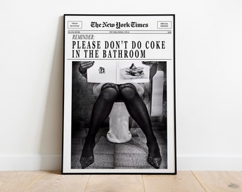 Trendy New York Newspaper Print, Don't Do Coke, Headline Print, Vintage Wall Art, Black and White Print, Digital Print