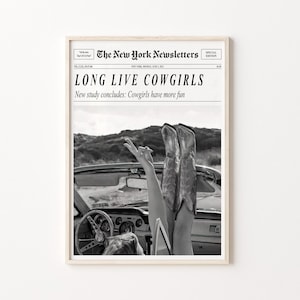 New York Cowgirl Wall Art , Vintage Newspaper Print, Western Headline Decor, Printable Home Art, Rustic Chic Decor